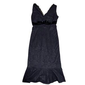 Betsey Johnson Vintage Black Velvet Bow Knee Length Dress Size 4